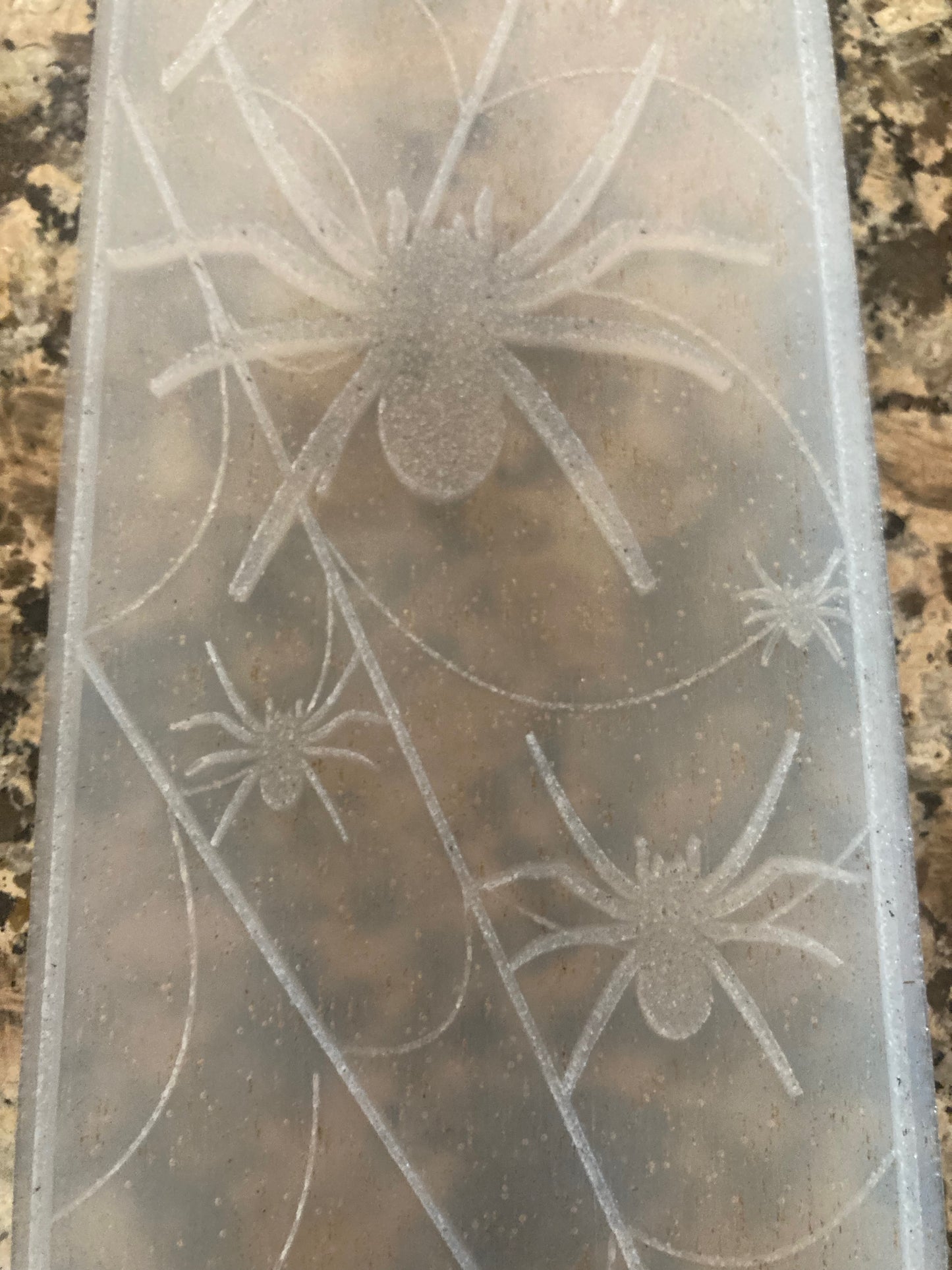 Transparent mold with spider and web patterns on a textured surface