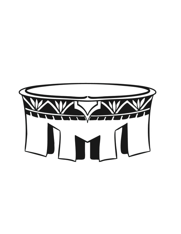 Black and white illustration of a traditional kava bowl with geometric patterns on a white background